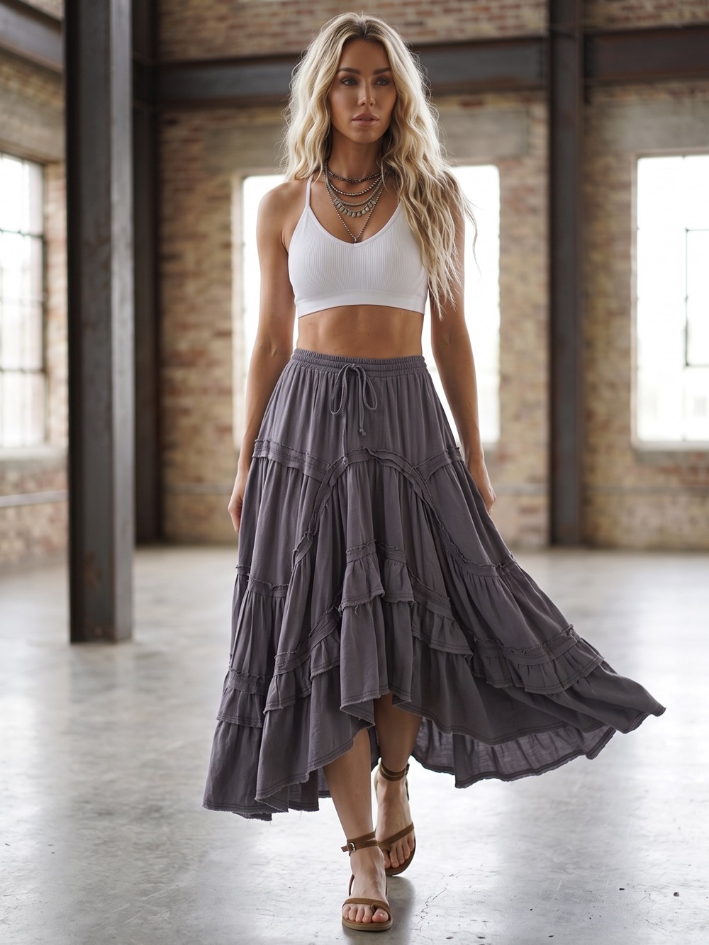 NWT Bluevelvet Boho Festival Asymmetrical High Low Ruffle Maxi Skirt - Picture 3 of 7